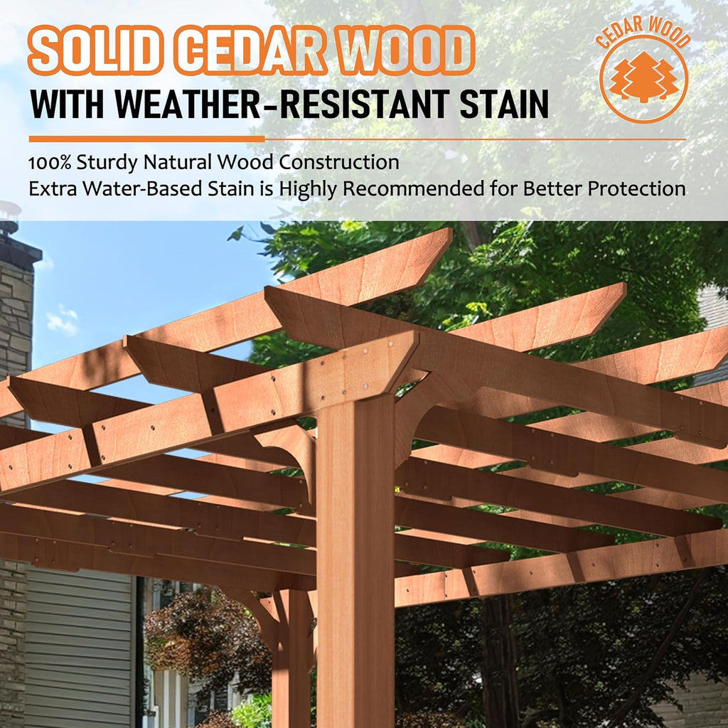 MUPATER 10x12 FT All Cedar Wooden Pergola, Kit with Stakes, Quality Supported Structure, Snow and Wind Supported,Outdoor Pergola with Cedar Framed for Backyard, Deck, Lawn