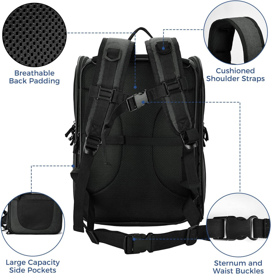 Apollo Walker Pet Carrier Backpack for Large/Small Cats and Dogs, Puppies, Safety Features and Cushion Back Support for Travel, Hiking, Outdoor Use (Black-Expandable)