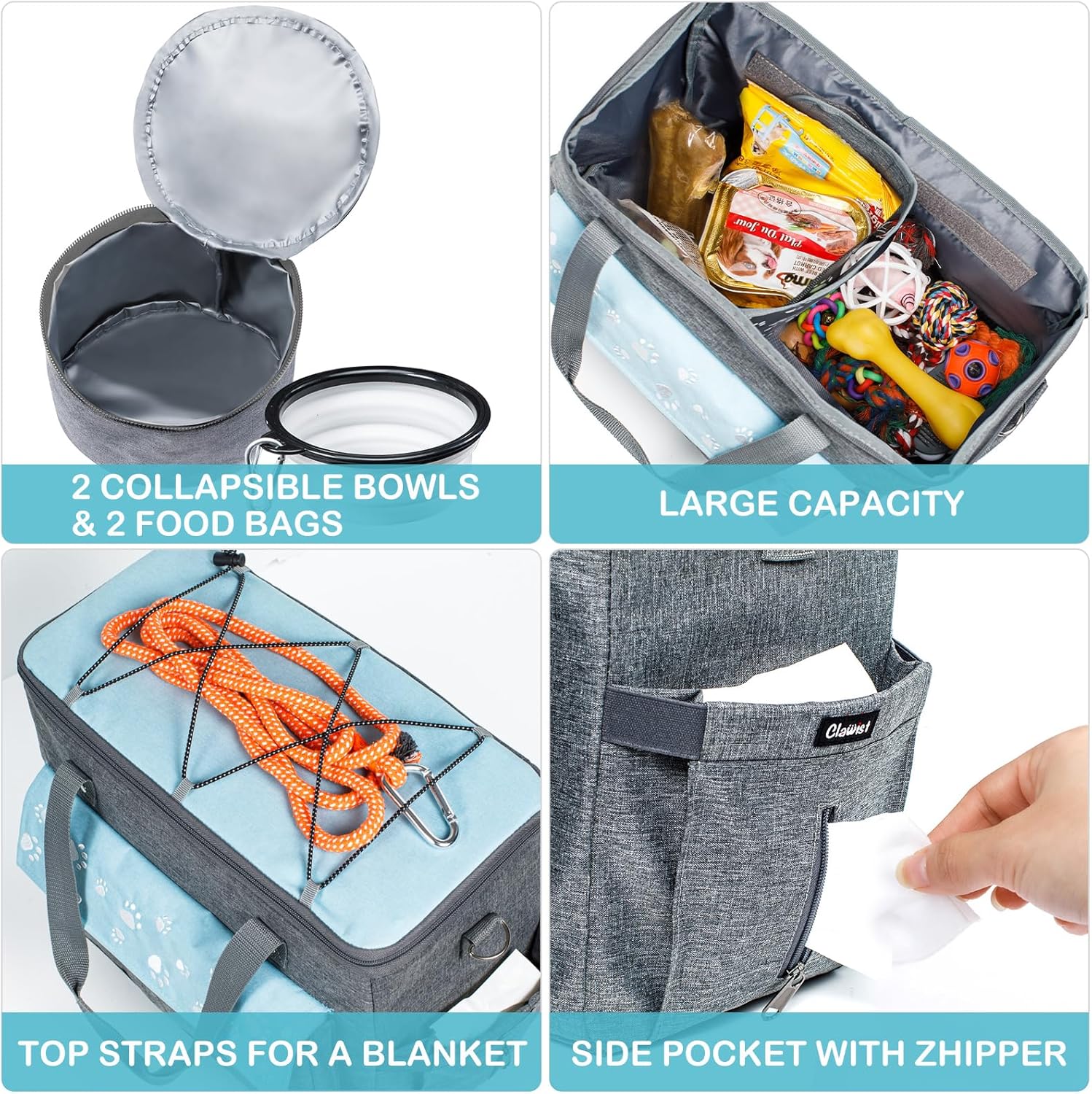 Dog Travel Bag, Airline Approved Dogs Bags for Traveling, 2 Dog 's Food Travel Container and Collapsible Bowls, Weekend Pet Travel Bags (X-Large)