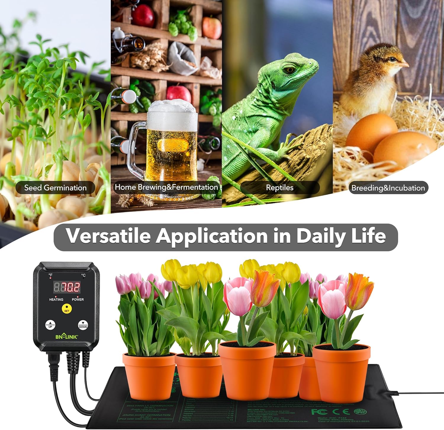 BN-LINK Digital Heat Mat Thermostat Controller for Seed Germination, Reptiles and Brewing Breeding Incubation Greenhouse, 40-108°F, 8.3A 1000W ETL Listed