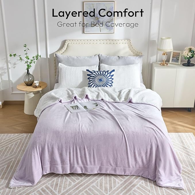 NANPIPER Warm Sherpa Blanket King Size for Bed, Soft Fleece for Winter, Fuzzy Plush Throw Gift for Women, Lavender 90x108 Inches