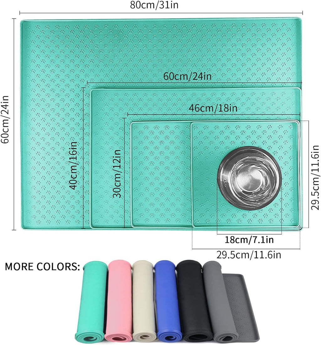 Ptlom Silicone Pet Placemat for Dog and Cat, Waterproof Non-Slip Pet Feeding Bowl Mats for Food and Water, Small Medium Large Dogs Mat Prevent Residues from Spilling to Floor, Green, 24.5" 16.5"