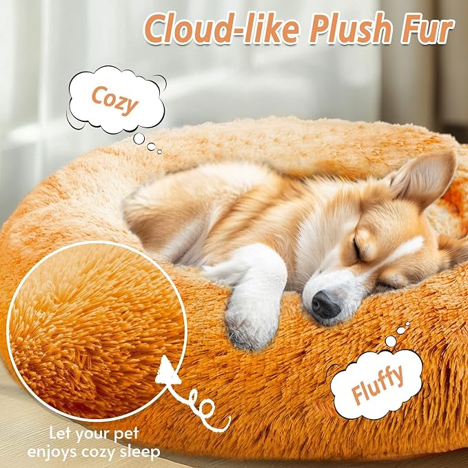 JOLLYVOGUE Calming Dog Beds Large Sized Dog, 36in Donut Washable Large Pet Bed - Image 2