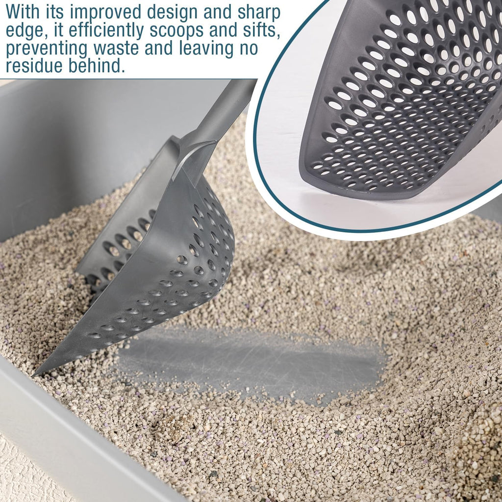 Set of 2 Cat Litter Scoop with Small Holes for Fine Litter, Hanging Handle Deep Reptile Terrarium Sand Sifter, Poop Scooper Rabbit Pooper Lifter Kitten Sifting Shovel (Black, Set of 2)
