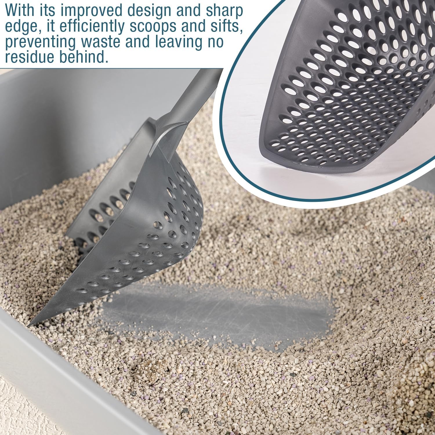 Set of 3 Cat Litter Scoop with Small Holes for Fine Litter, Hanging Handle Deep Reptile Terrarium Sand Sifter, Poop Scooper Rabbit Pooper Lifter Kitten Sifting Shovel (Black, Set of 3)