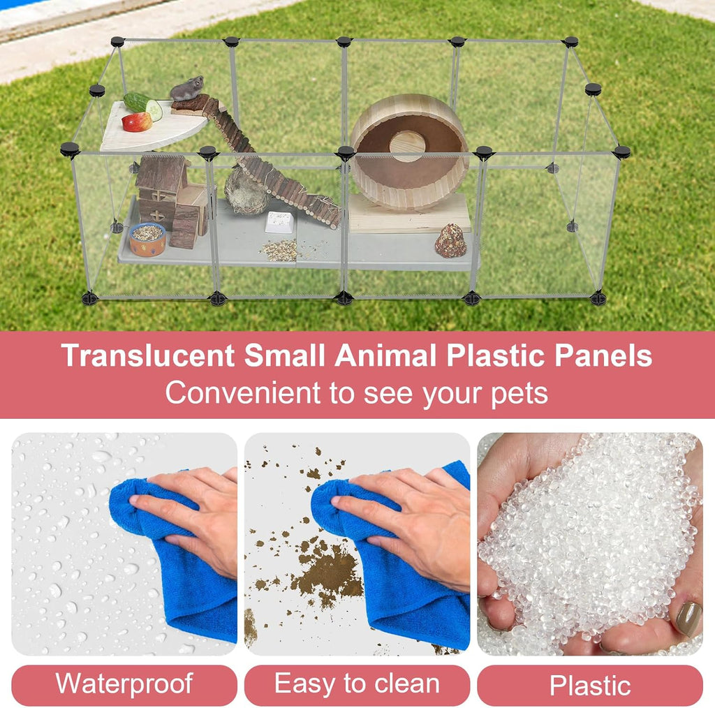 12 Panels Transparent Small Animals Playpen,48" x 24" x 16" Portable Pet Playpen,Plastic Enclosure,Puppy Play Pen for Indoors Outdoor Pet Fence for Guinea Pigs,Bunny,Ferrets,Hamsters,Hedgehogs