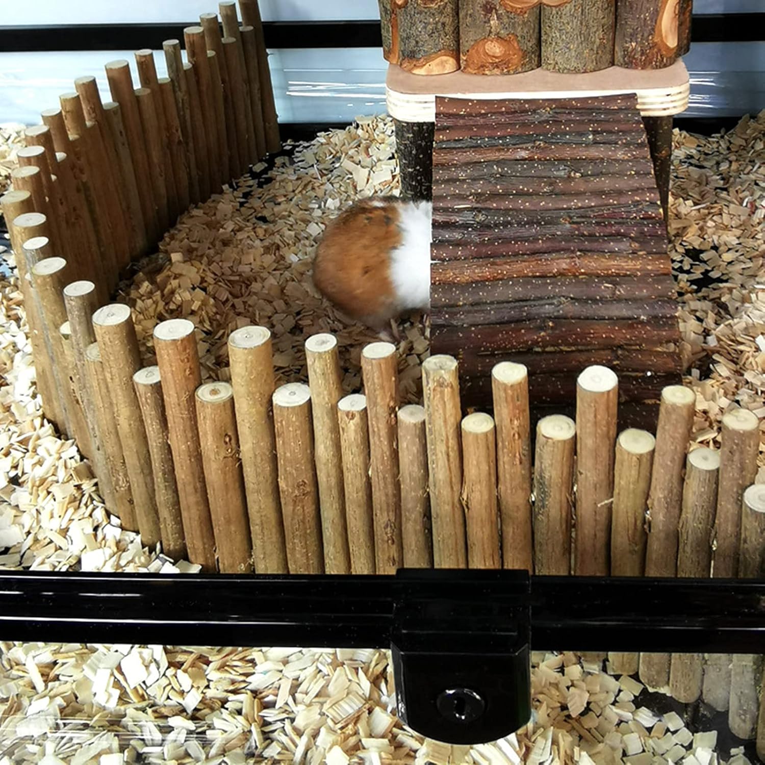 Ejoyous Hamster Wooden Bridge, Wood Ladder Hamster Fence Hideout Cage Bedding Climbing Toys for Syrian Hamsters Gerbil Small Animals (30CM Fence)
