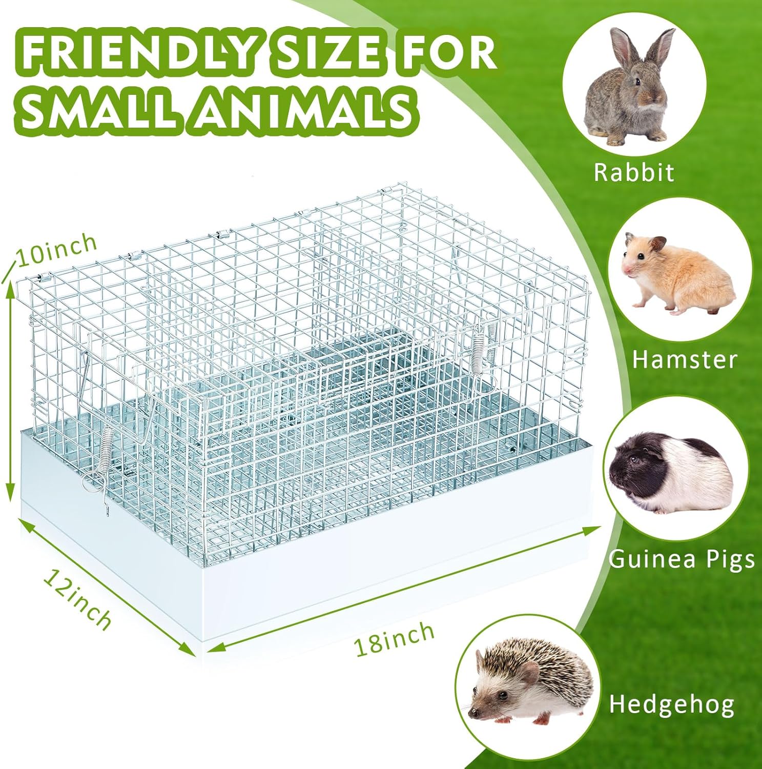 Folding Rabbit Cage, 18 x 12 x 10 in Portable Bunny Carrier with Tray and Handles for Transport, Travel or Temporary Housing, Indoor Outdoor Pet Habitat Animal Enclosure