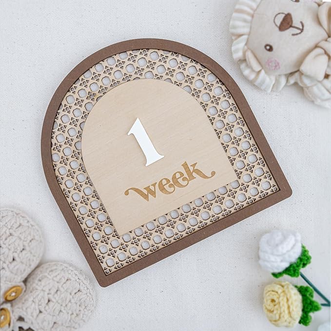 Baby Monthly Milestone, Wooden Baby Milestone Signs, Monthly Milestone Wood Discs, Baby Milestone Discs (3D Rattan)