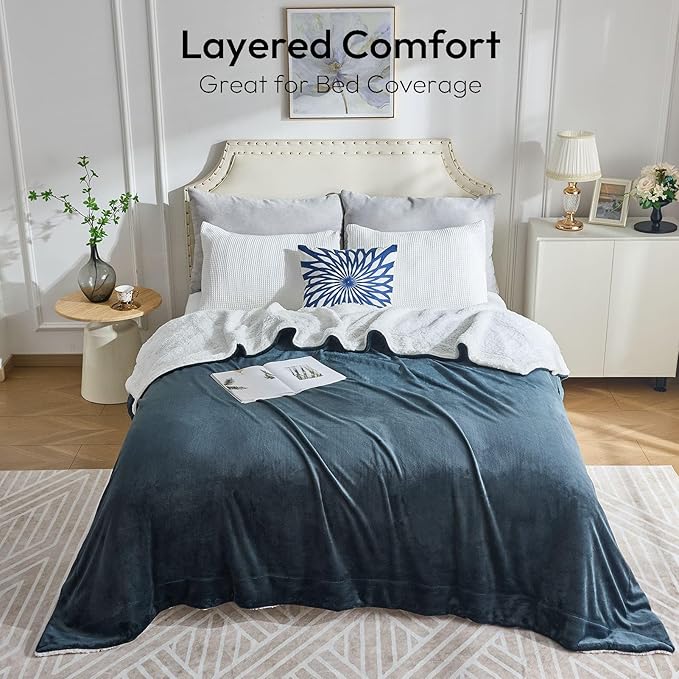 NANPIPER Warm Sherpa Blanket Queen Size for Bed, Soft Fleece for Winter, Fuzzy Plush Throw Gift for Women, Forest Green 90x90 Inches