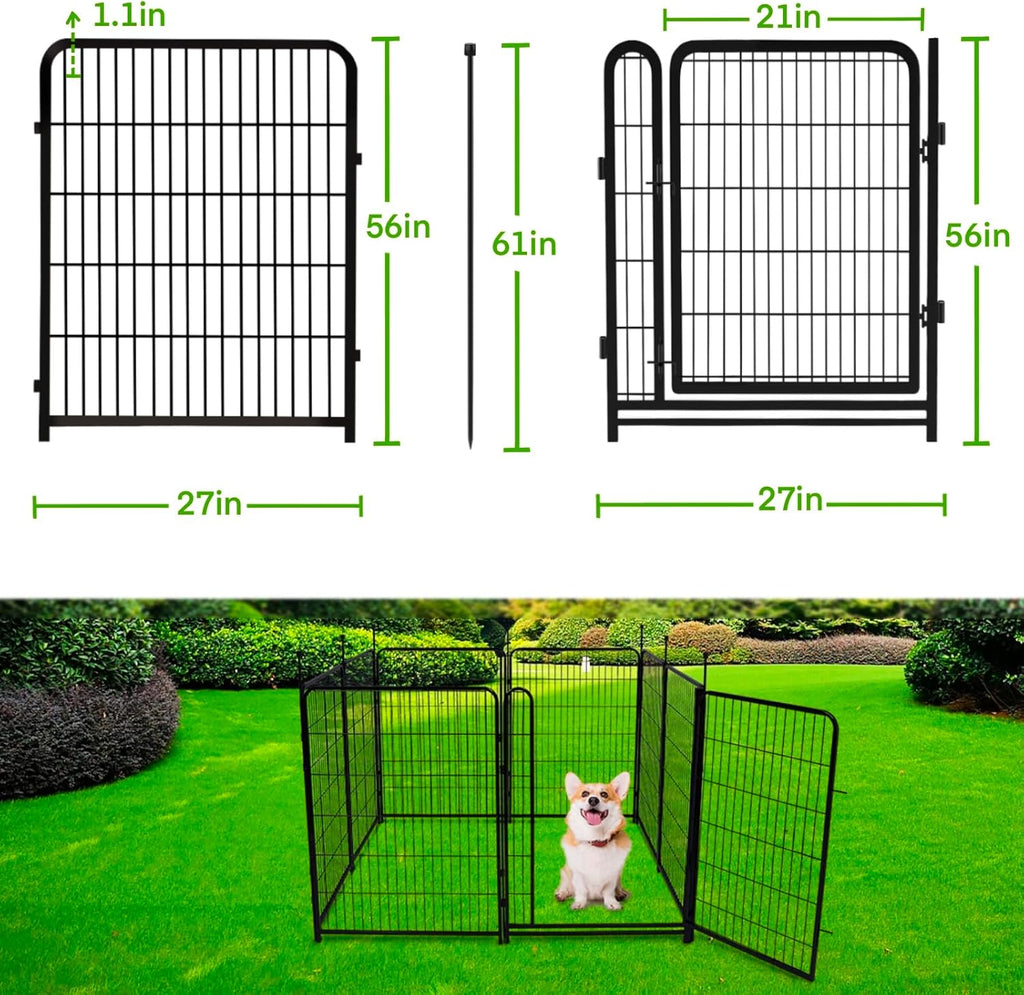 Tall Garden Fences and Borders for Dogs, 4.6ft High Dog Fence, 6 Panels Total 13.3 Ft Long, Gate 21 inches Wide with Low Sills. Modular Fencing, Dog Fence Outdoor for Yard