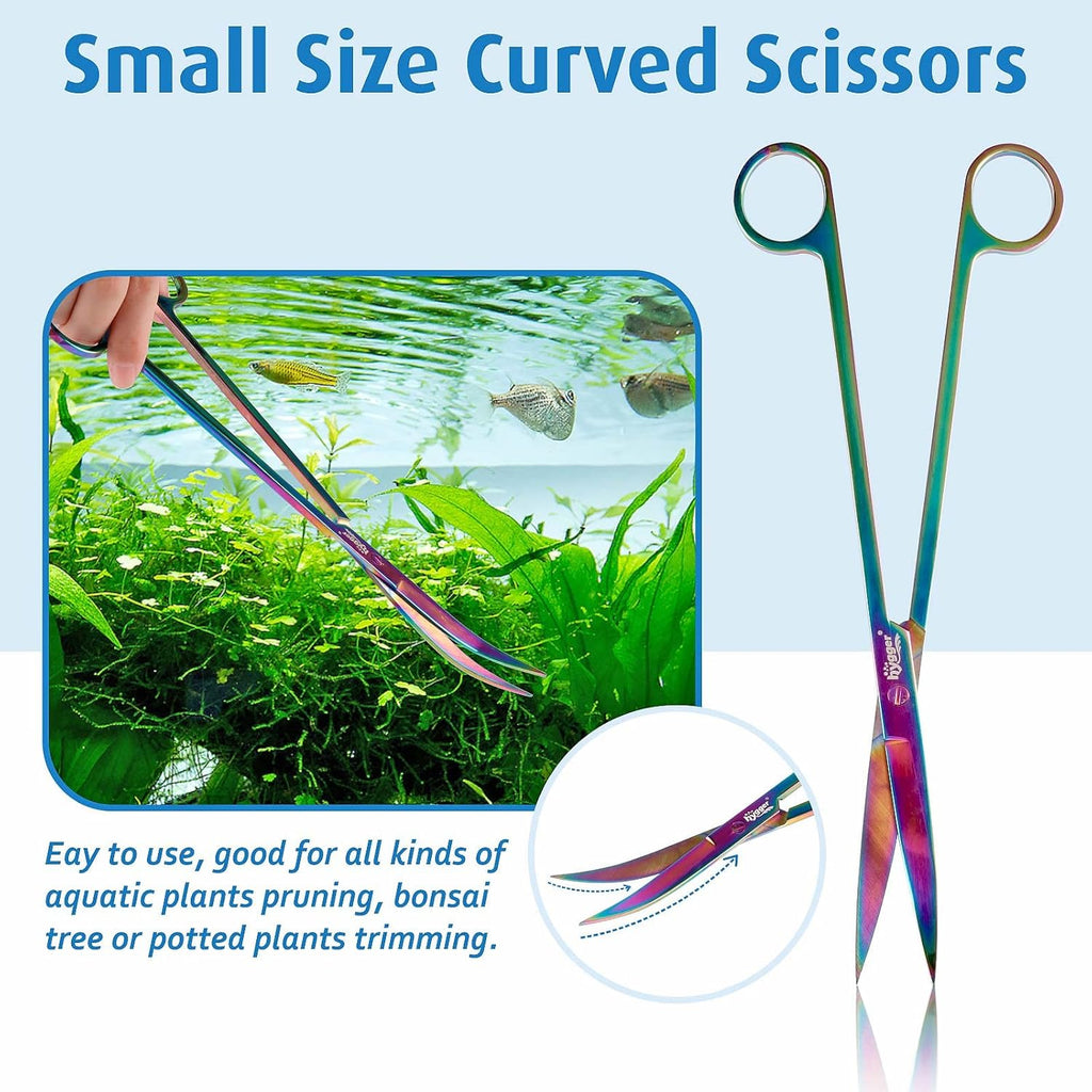 hygger 6-in-1 Long Aquarium Aquascaping Tools Kit, Color Stainless Steel Premium Aquatic Plant Tweezers Scissors Spatula Kit Comes with 1 Tool Holder and 1 Cleaning Cloth, for Fish Tank Starters