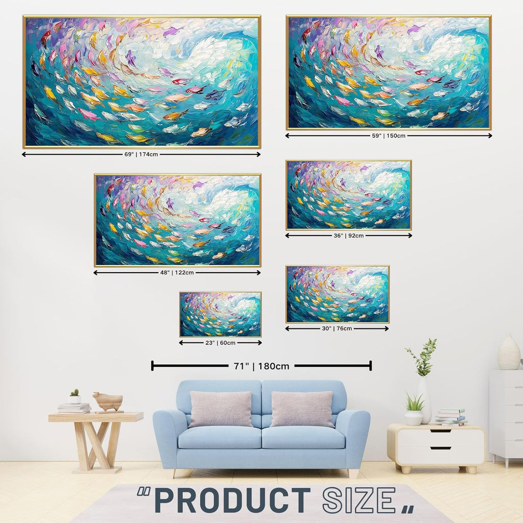 Fish Canvas Wall Art, Abstract School of Fish Canvas Wall Art, School of Fish Painting Canvas, School of Fish Wall Art, Fish Wall Decor, Fish Pictures Wall Decor, Bedroom Canvas Wall Decor (Black Framed, 48"x27" | 122x68cm)