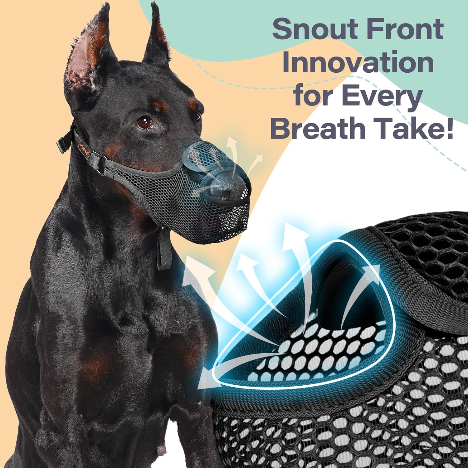 LUCKYPAW Dog Muzzle for Large Medium Small Dogs, Patented Mesh Muzzle to Prevent Biting Chewing Eating, Soft Mouth Guard with Front Opening Design for Drinking Panting(Black, XS)
