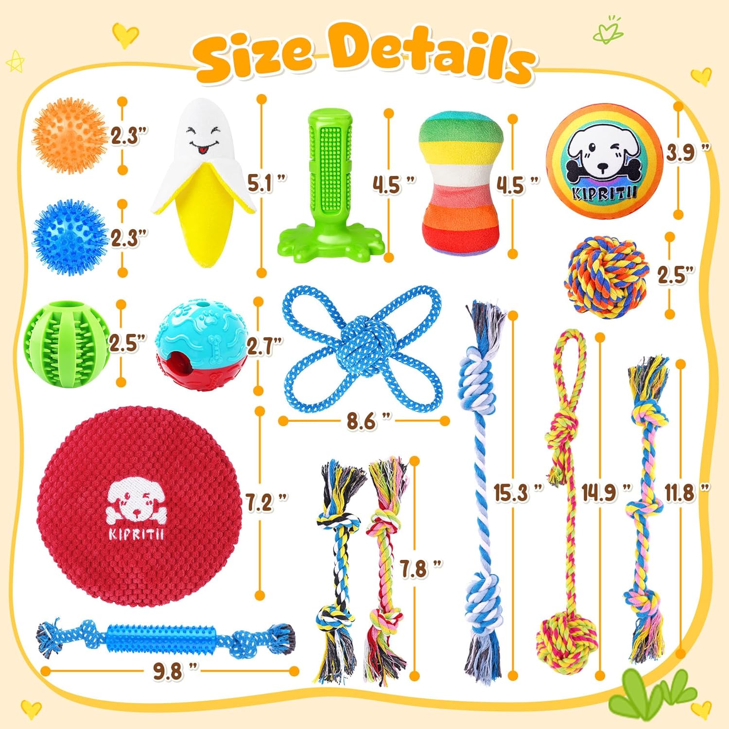 KIPRITII 25 Pack Various Puppy Dog Toys for Teething, Entertainment & Interaction, Puppy Chew Toys Pack with Rope Toy, Treat Balls and Dog Squeaky Toys for Puppies & Small Dogs