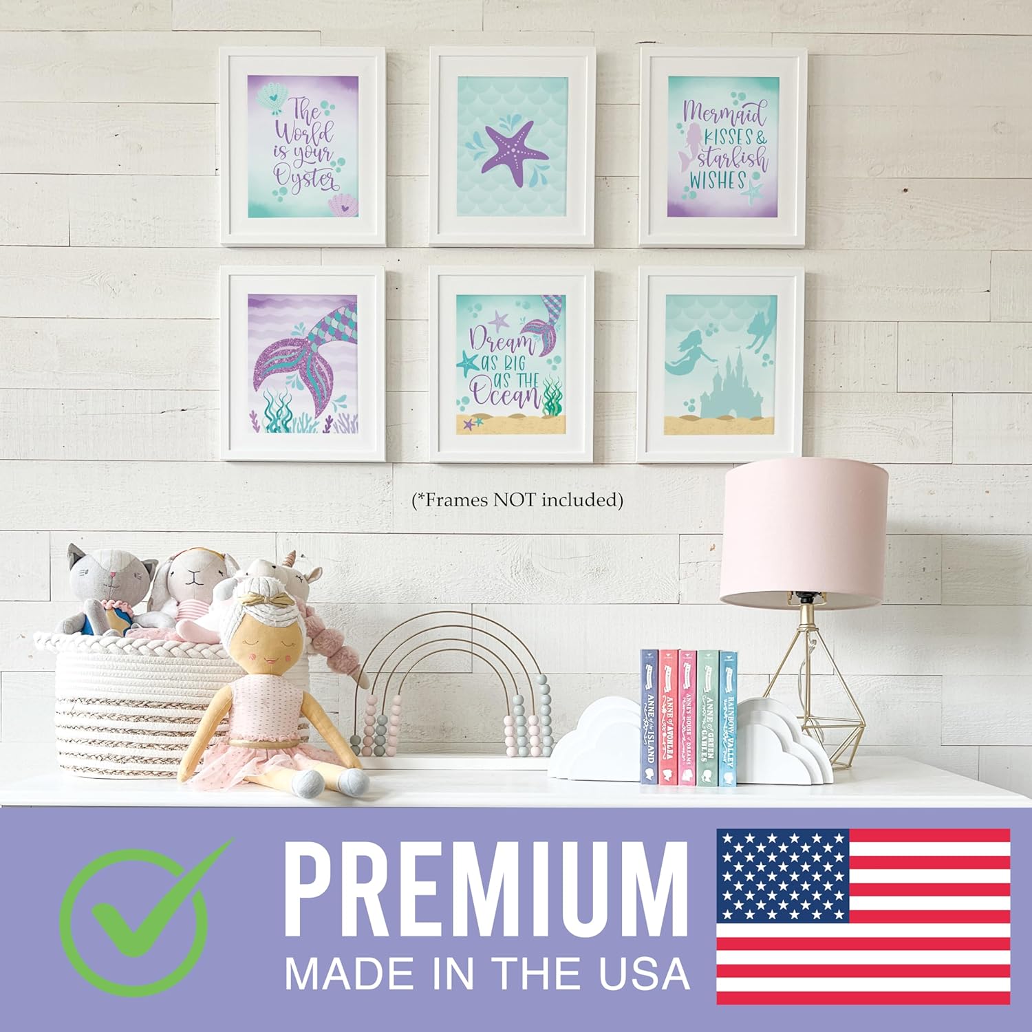 Hadley Designs 6 Mermaid Wall Decor – Reversible Magical Mermaid Wall Art for Nursery & Bathroom, Under the Sea Unframed Ocean-Themed Room Decor Prints for Girls' Bedroom