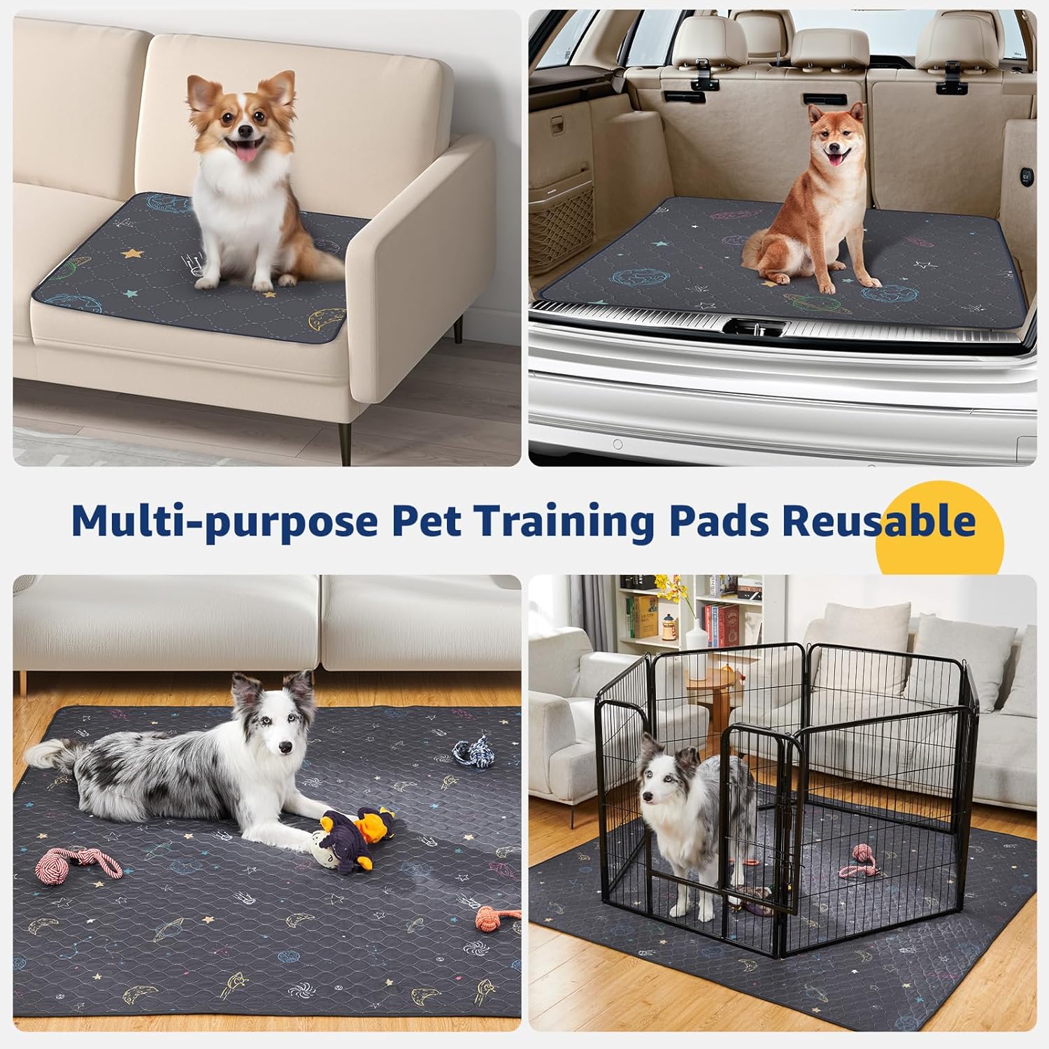 LOOBANI Washable Pee Pads for Dogs: 2 Pack Reusable Puppy Pads for Small Pet, Waterproof Whelping Pads, Non-Slip Potty Training Mat for Dog Playpen, Floor, Cage, Sofa, Crate, Grey, 18" x 24"