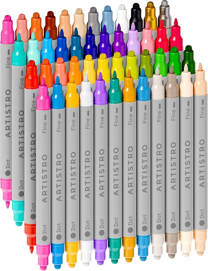 ARTISTRO 48 Acrylic Paint Markers for Rock, Fabric, Wood, Glass, Craft, Decoration - Dual-Tip Paint Pens - Stocking Stuffers, Christmas Gift Idea for Teens, Grandkids, Kids - Art Supplies