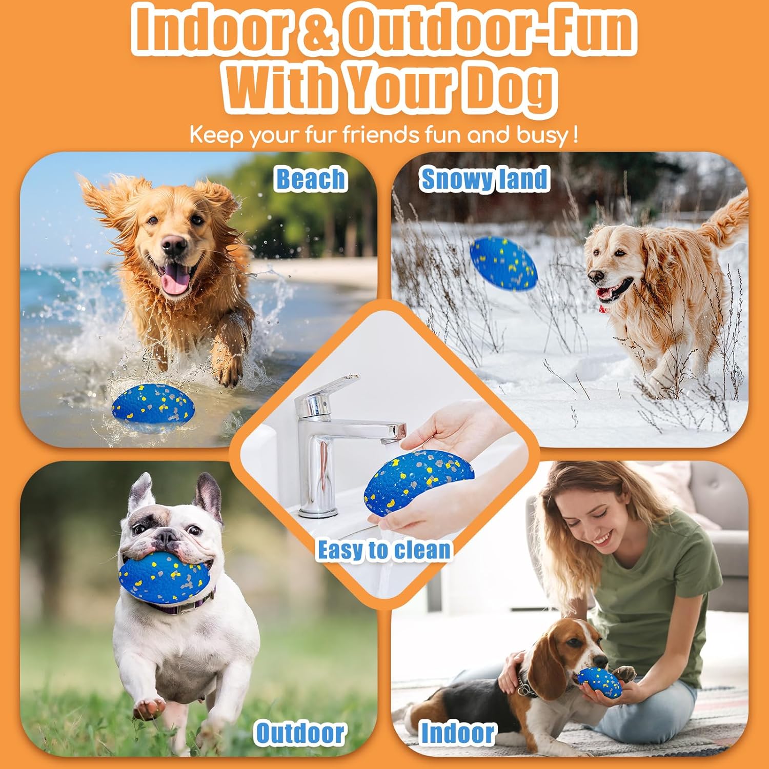 4.72" Indestructible Large Rugby Balls for Aggressive Chewers Durable Olive Bouncy Interactive Football Toy for Dogs Fetch Game Lightweight Floating Outdoor Training, Blue