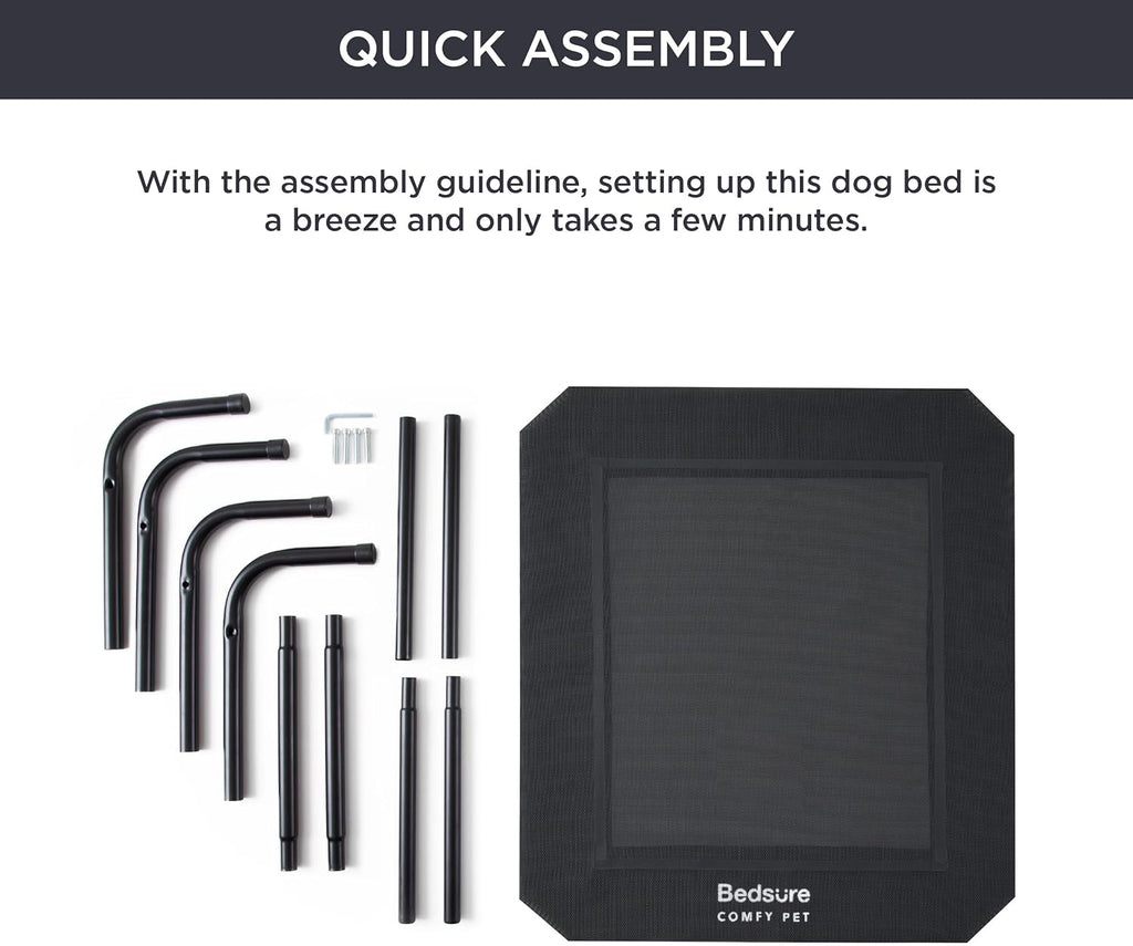 Bedsure Outdoor Elevated Dog Bed Large Sized Dog, Portable Indoor & Outdoor Cooling Raised Cot Pet Hammock Bed with Skid-Resistant Feet, Frame with Breathable Mesh, Black, 49 inches