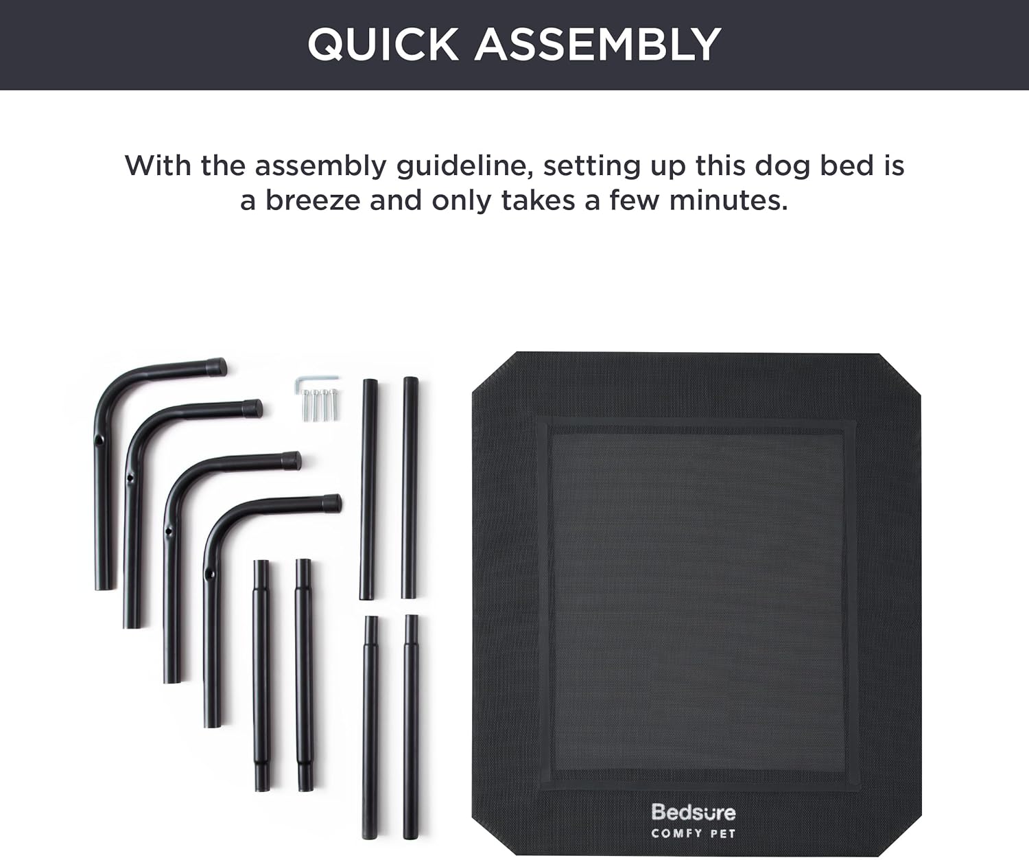 Bedsure Outdoor Elevated Dog Bed Large Sized Dog, Portable Indoor & Outdoor Cooling Raised Cot Pet Hammock Bed with Skid-Resistant Feet, Frame with Breathable Mesh, Black, 49 inches