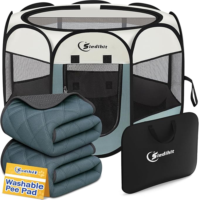 Siedihit Dog Playpen with 2 Washable Pee Pad, Puppy Pet Cat Playpen Small by Siedihit