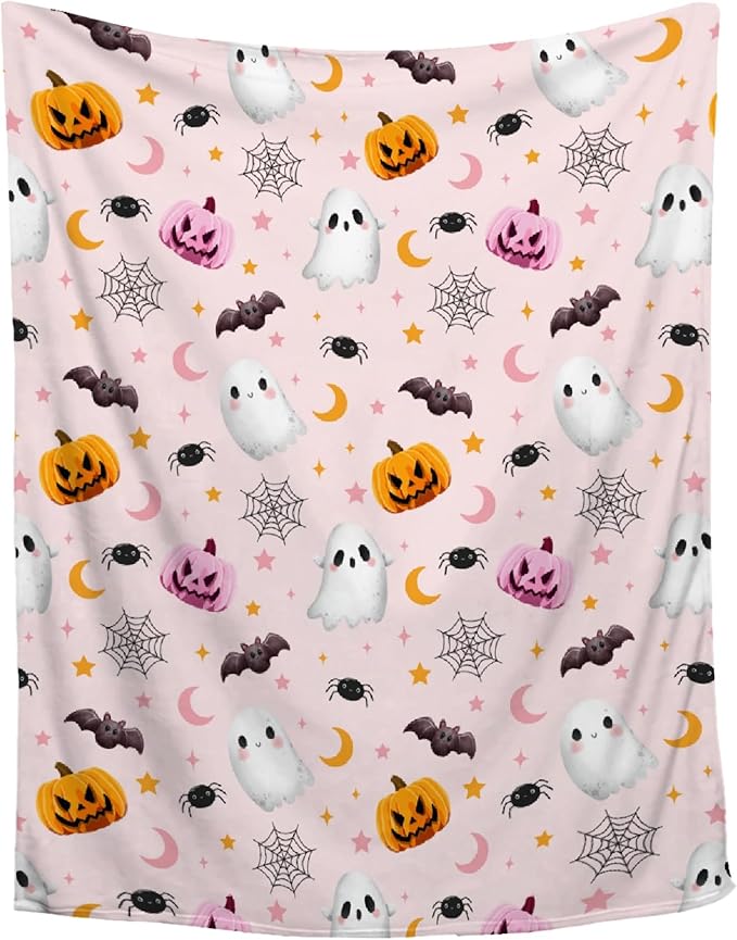 Cute Ghost Blanket for Boys Girls - Halloween Decor for Couch/Bed/Living Room - Ultra Soft Blanket Home Decor for All Seasons - 60"x80"-Adults/Twin Size