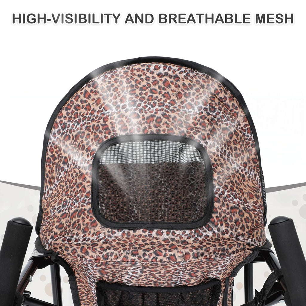 MoNiBloom 4 Wheels Pet Stroller, Easy-Fold Umbrella Shaped Dog Cat Jogger Stroller w/Storage Bag & Visible Mesh for Small/Medium Dogs Cats Leopard Print
