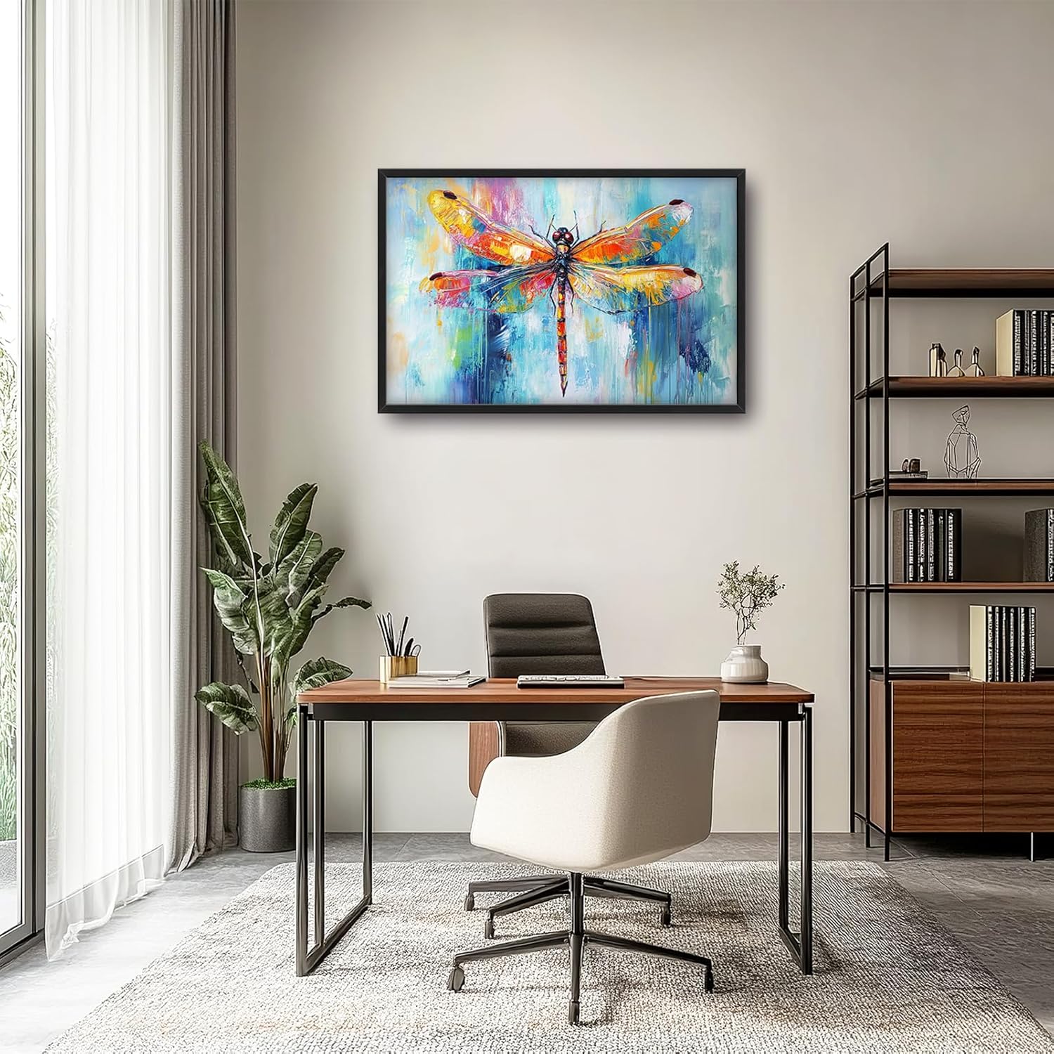 Extra Large Abstract Dragonfly Framed Wall Art for Living Room,Oversized Colorful Dragonfly Pictures Wall Decor,Teal Canvas Print Painting Modern Artwork Bedroom Office Bathroom 36L" x 24W"