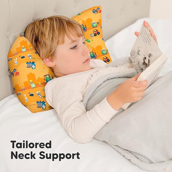 Toddler Pillow with Pillowcase - 13x18 My Little Dreamy Kids Travel Bed Pillows for Sleeping,Organic Cotton Small Pillowcase,Soft & Breathable,Machine Washable,Toddlers 2-5 Years Old (Little Builders)