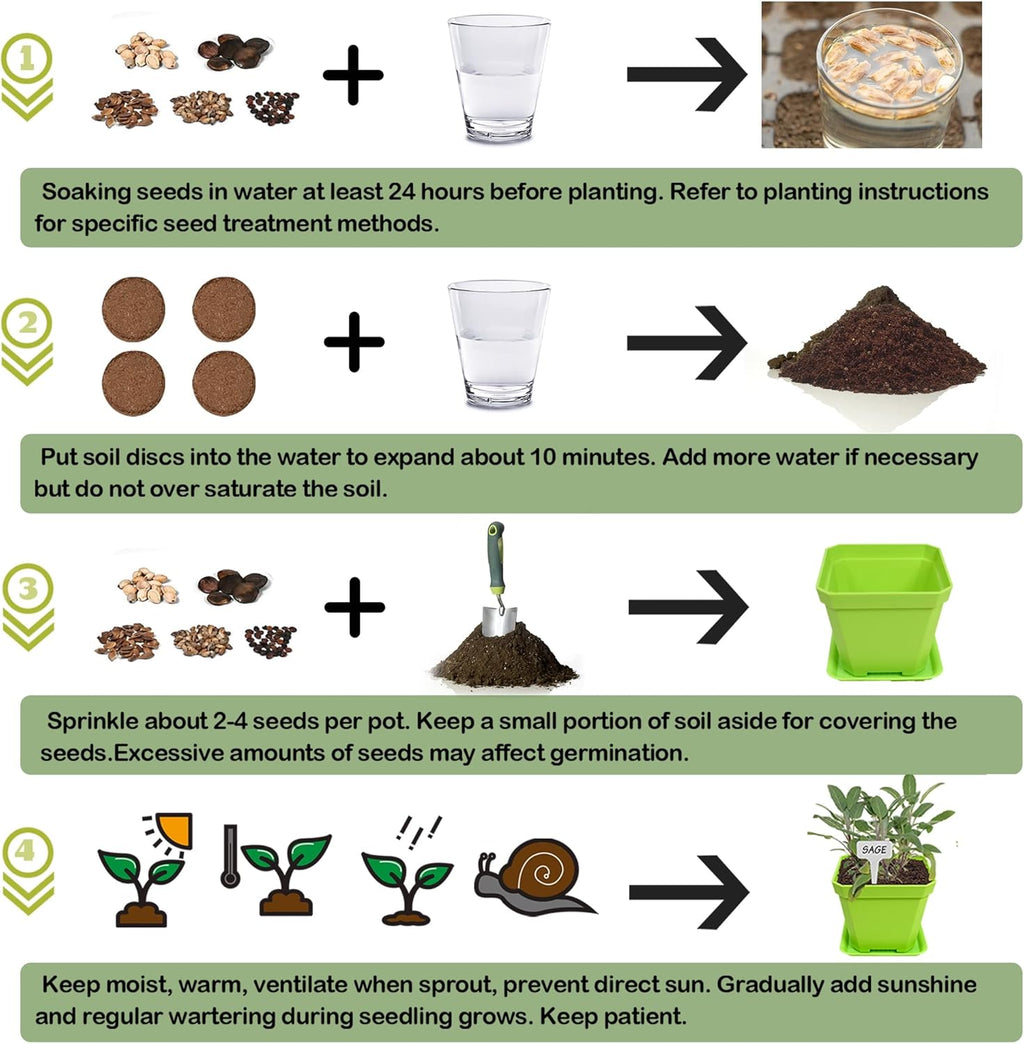 10 Herb Seeds Garden Starter Grow Kit with Green Pots, Markers, Nutritional Soil, Watering, Herb Clipper, Complete Indoor Potted Plant Growing Set for Kitchen DIY