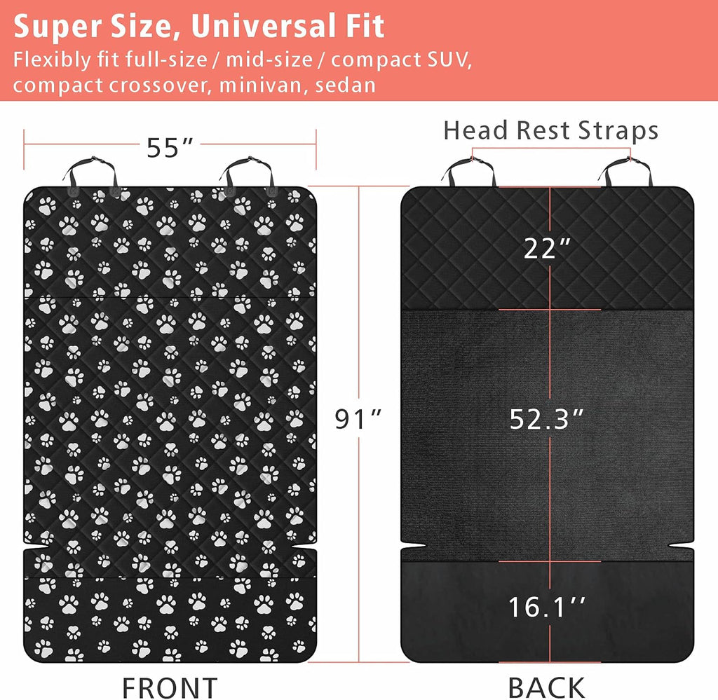 F-color SUV Cargo Liner for Dogs, Water Resistant Pet Cargo Cover Dog Seat Cover Mat for SUVs Sedans Vans with Bumper Flap Protector, Non-Slip, Large Size Universal Fit, Paw Print