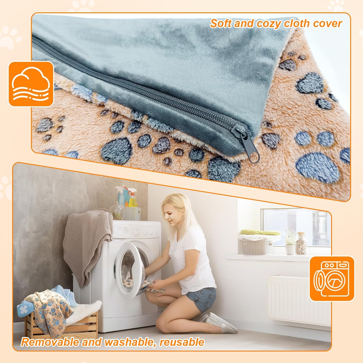 Dog Heating Pad，32×20 In Heating Pad For Dogs, Intelligent Temperature Control Switch With Normally Open On Function,Whelping Box With Reinforced Electric Wire Rope, Plush Fabric Cotton Cover-Apricot