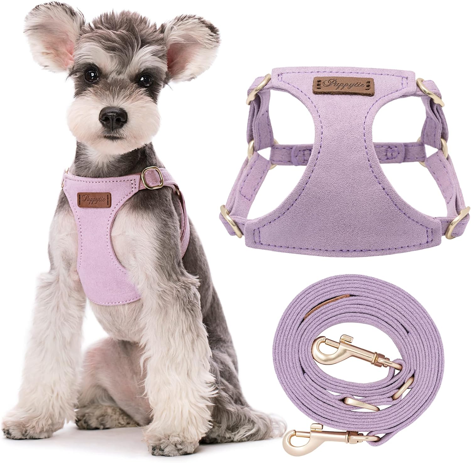 Puppytie No Pull Small Dog Harness with Multifunction Dog Leash,Lightweight Soft Adjustable No Choke Escape Proof Pet Harness Vest Pet Harness Vest,Light Purple,S