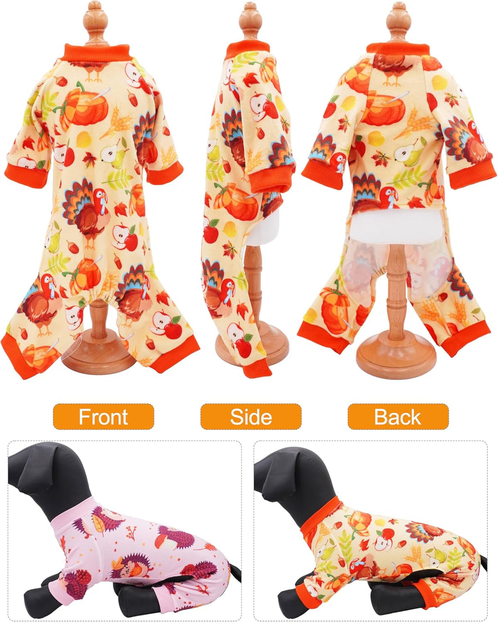 PET SHOW 4 Pack Fall Small Dog Pajamas Thanksgiving Clothes Doggies Girl Boy Soft Stretchy PJs Autumn Jumpsuit Puppy Cats Onesies Outfits with Sleeve Pets Dachshund Costume S