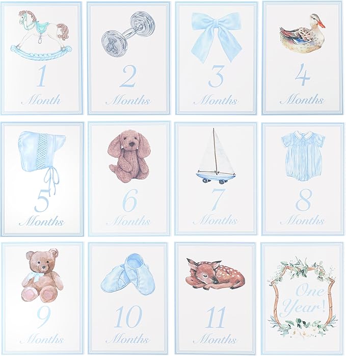 Baby Boy/Girl Monthly Milestone Cards - First Holiday Cards,First Year Month Photo Milestone Cards,Baby Shower Newborn Photo Prop (Cards-1)