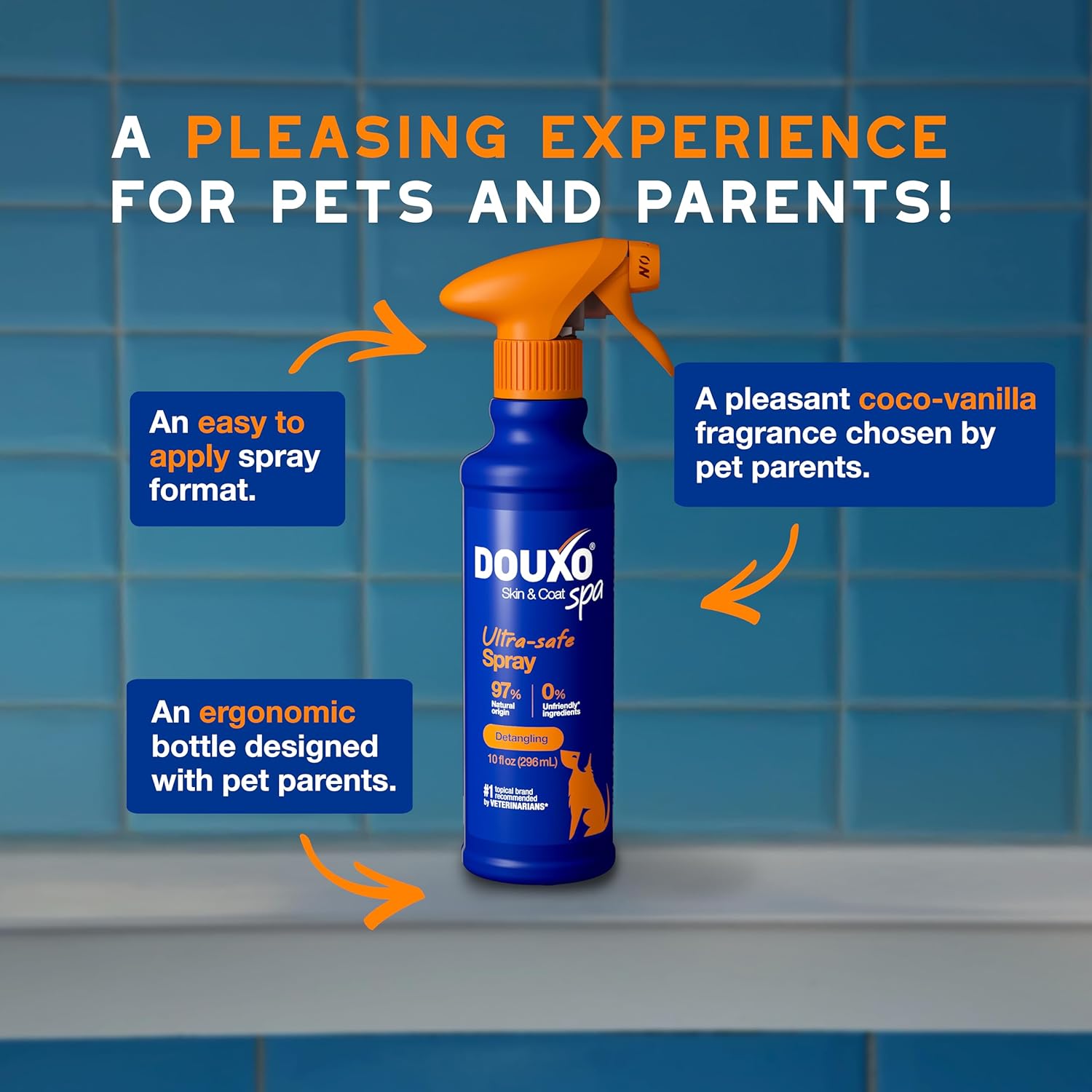 DOUXO® Skin & Coat SPA - Ultra-Safe Detangling Spray for Dogs, 10 fl oz, Safely Detangles, Revives, and Nourishes The Coat, Skin-Friendly Formula
