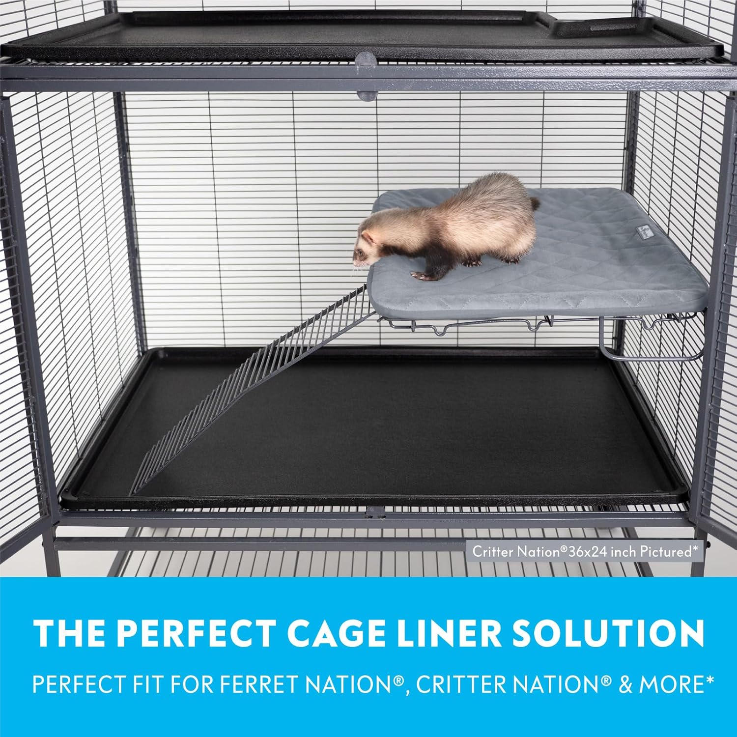 Paw Inspired Fitted Fleece Liner for Ferret Nation, Critter Nation Cage for Ferrets, Rats, Chinchillas, Hedgehogs & Other Small Animals (Gray, Shelf Liner)