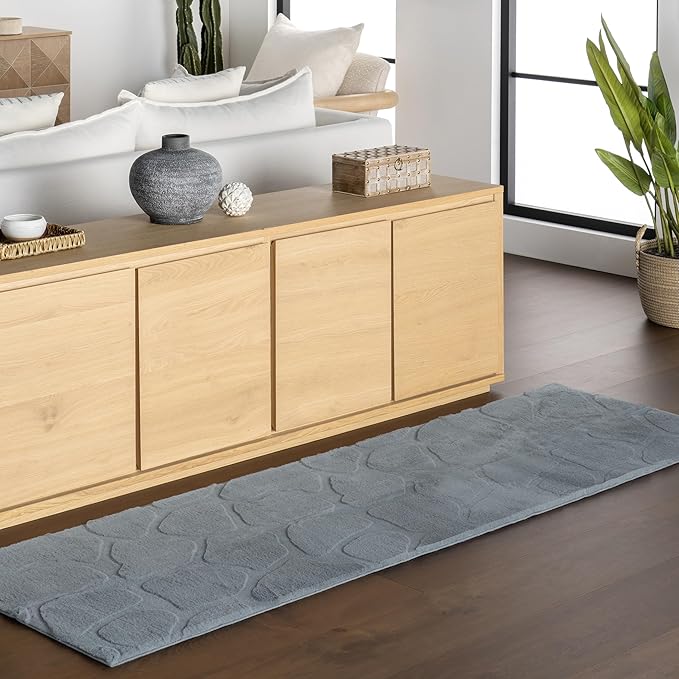 nuLOOM 2'6" x 8' Cozy Plush Area Rug, Machine Washable, Non-Slip, Soft Fluffy Shag Carpet for Living Room Bedroom Kids Room Nursery Home Decor, Jireh Grey Blue