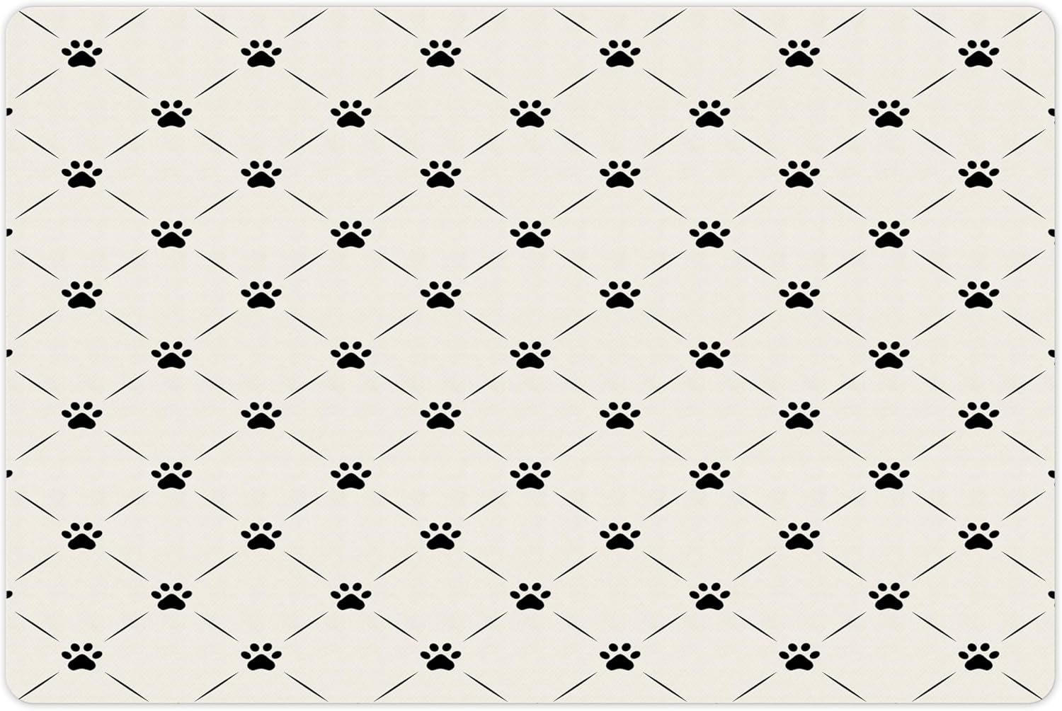 Lunarable Cat Pet Mat for Food and Water, Kitten Paw Footprints in Mirroring Marks Geometric Diamond Shapes Abstract Art Pattern, Non-Slip Rubber Mat for Dogs and Cats, 18" X 12", Beige Black