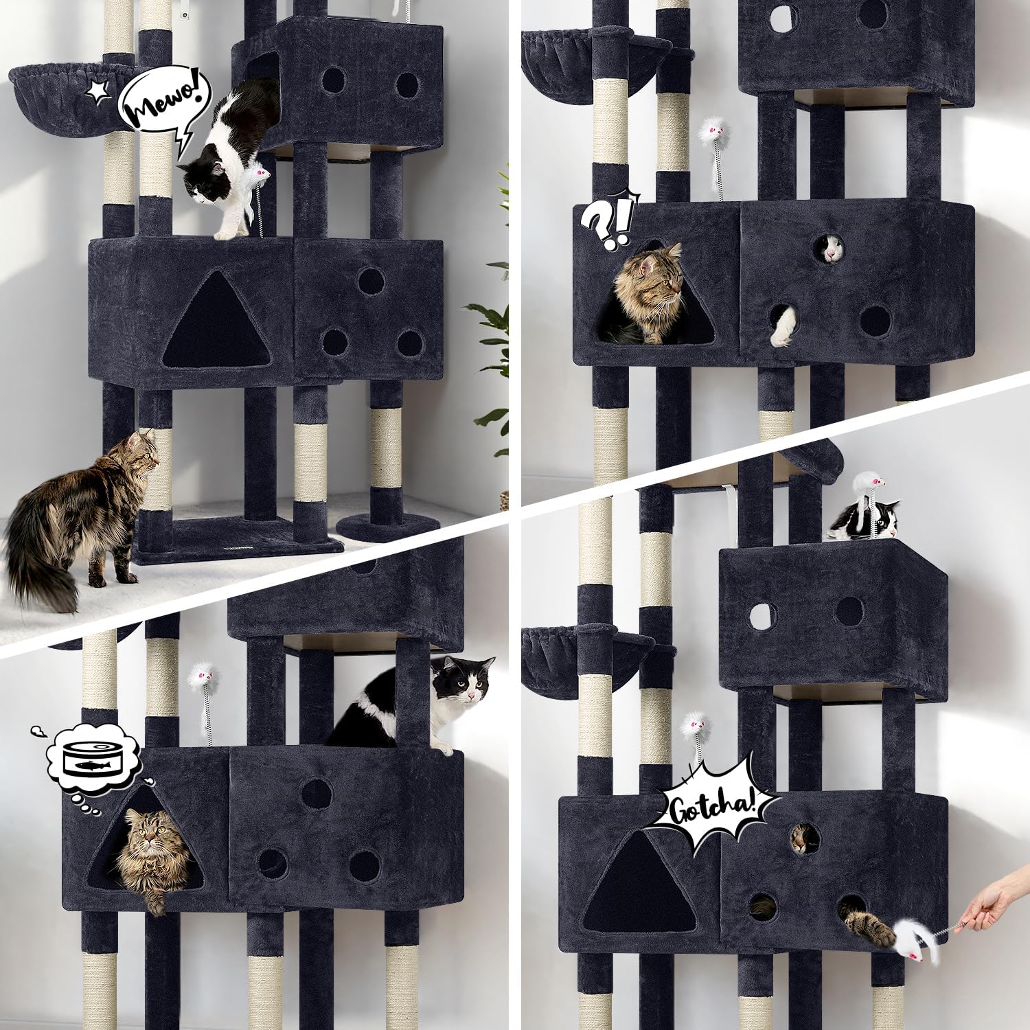 Globlazer Extra Large Cat Tower, 81-inch Tall Cat Tree for Big Cats 20 lbs, XXL Heavy Duty Cat Scratching Tower for Indoor Adult Cats with 3 Cat Condos, 8 Scratching Posts, F81, Dark Grey