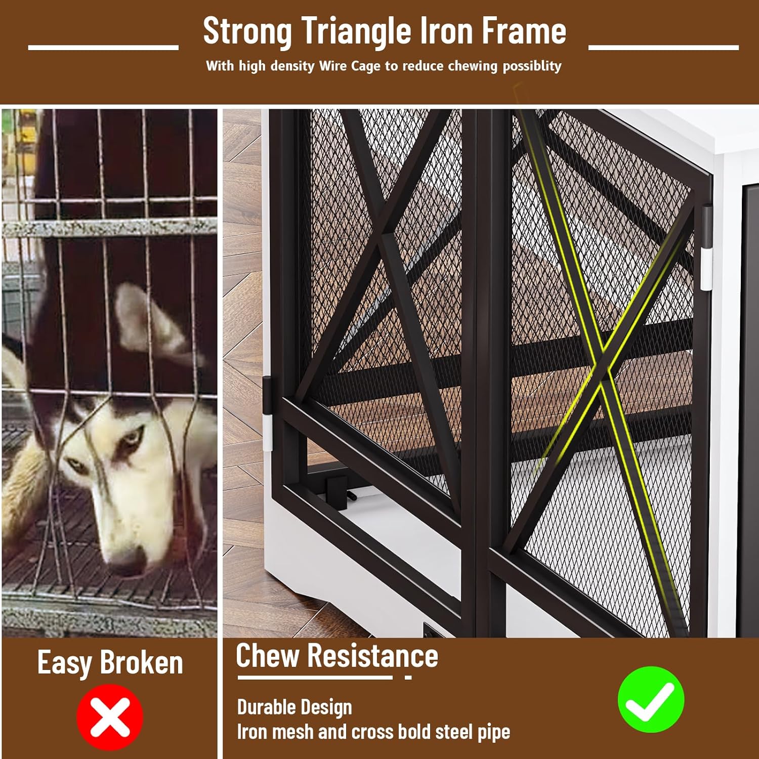COZPAW Large Dog Crate Furniture - 48 inch Heavy Duty Dog Kennel Indoor for XLarge Breed with Double Doors, Wooden Dog Cage XL Modern Decorative End Table Pet House (White)