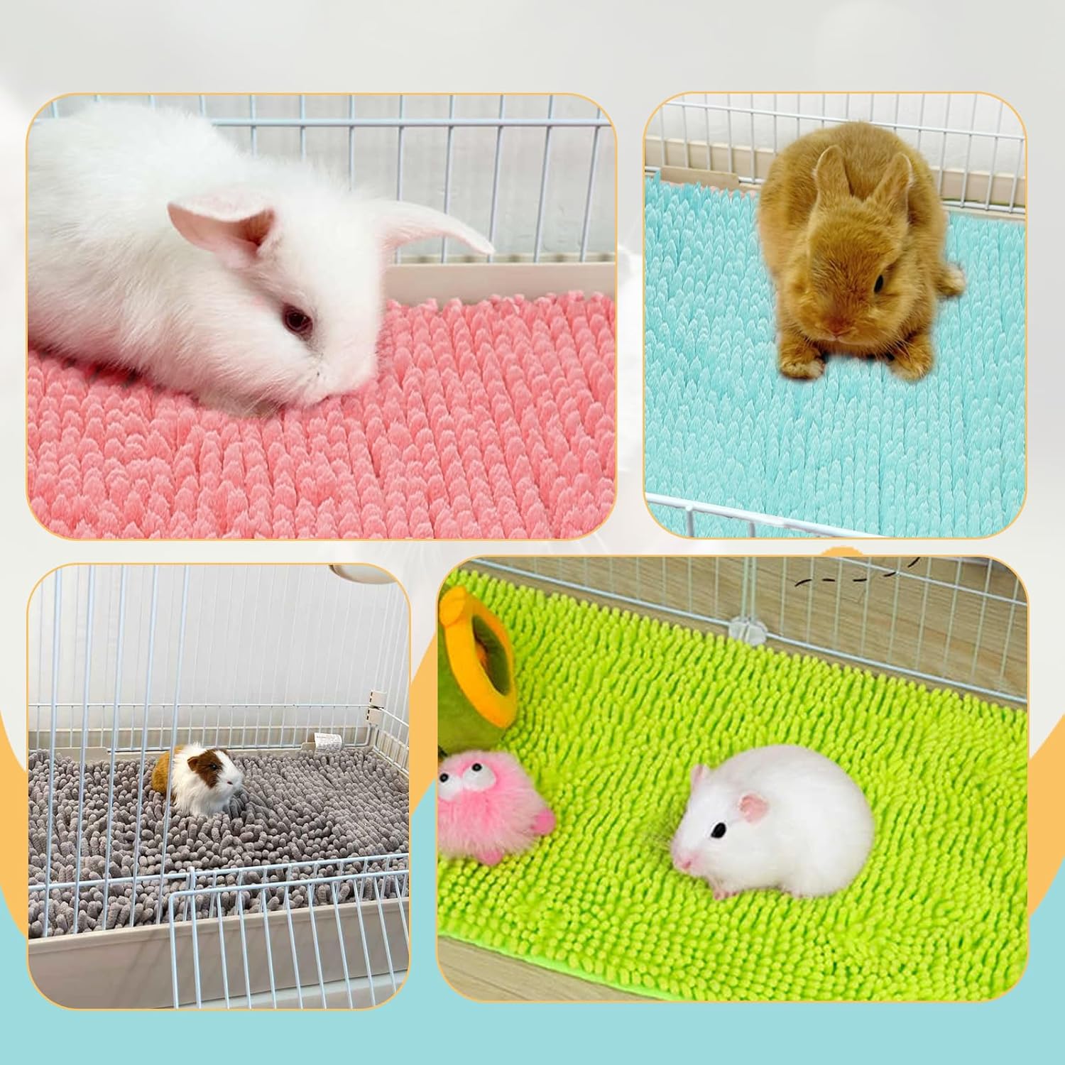8 Pcs Guinea Pig Liner Washable Rabbit Cage Liner 16x12 Inch Guinea Pig Fleece Mats Reusable Bedding Pee Pads for Small Animals, Bunny (Gray, Green, Pink, Blue)