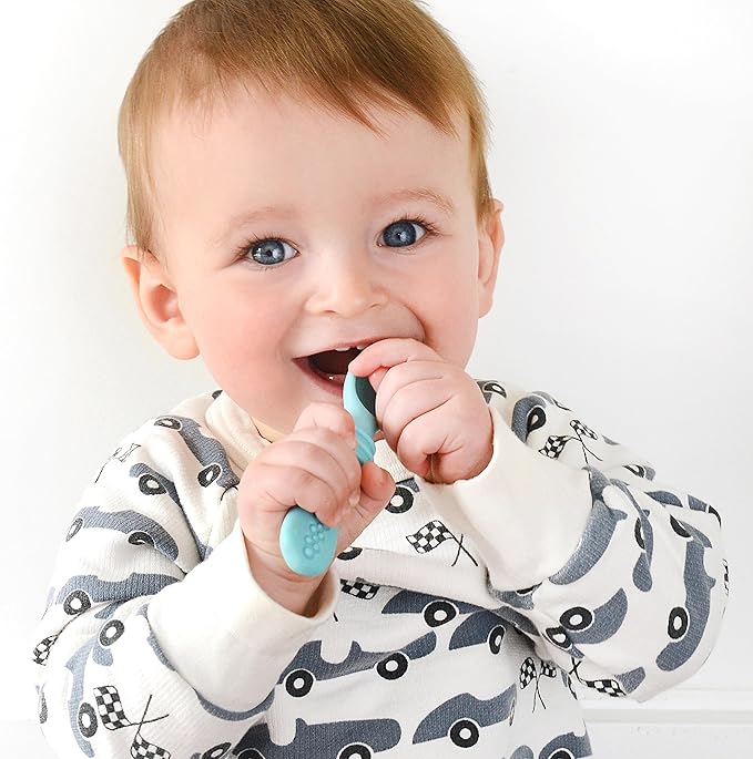 PrimaStella Silicone Chew Spoon Set for Babies and Toddlers - Safety Tested - BPA Free - Microwave, Dishwasher and Freezer Safe - Seaside Palette