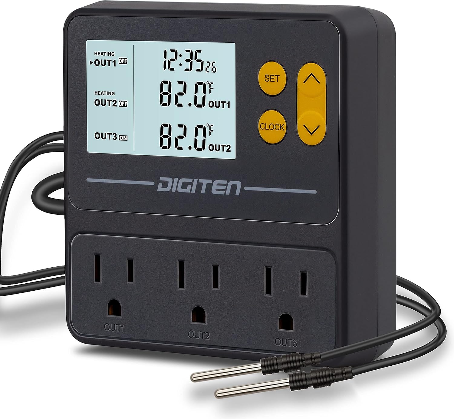 DIGITEN Reptile Temperature Controller with Timer Day-Night,3-Stage Outlet Thermostat Cooling Heating Mode Temperature Controlled for Ball Pythons,Mushroom,Fermentation,Bearded Dragon
