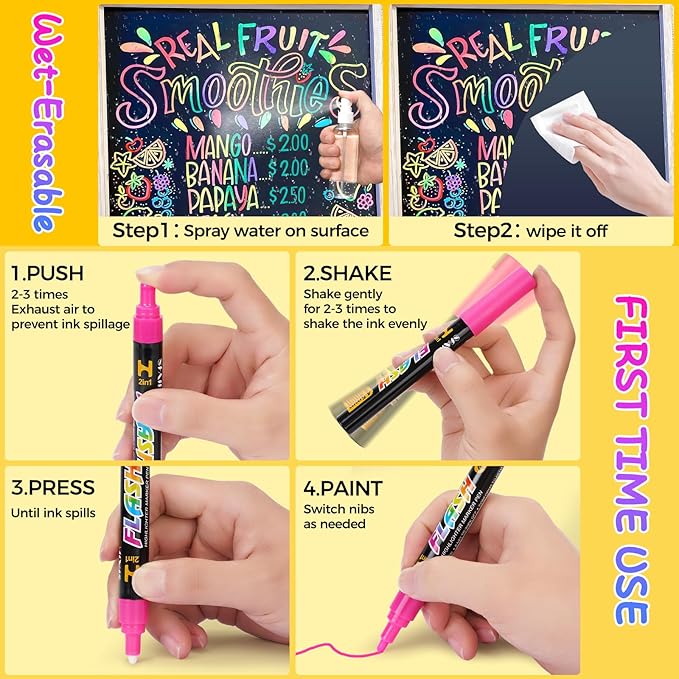 SFAIH Liquid Chalk Markers for Bhalkboard - [Highlighter Marker Pen for LED light board], 0.7-1mm Fine Tip, 30 Colors, Chalk Pens for Chalkboard, Calendar, Windows, Glass