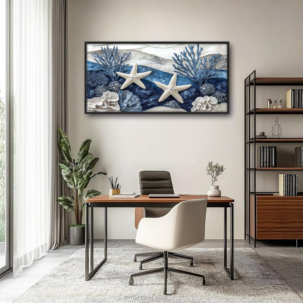 Large Starfish Nautical Wall Art for Living Room, Ocean Canvas Oversized Wall Decor, Sea Animal Modern Framed Pictures Painting Print Artwork for Bedroom Office 60"L x 30"W