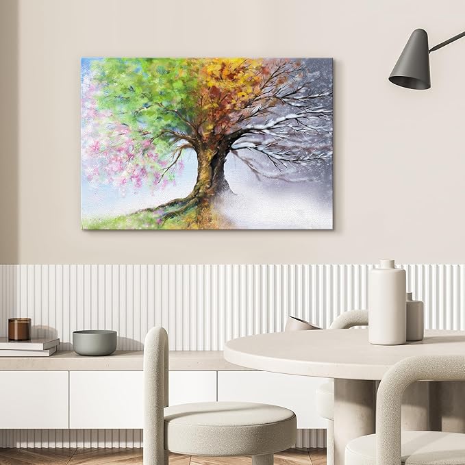 SIGNWIN Canvas Wall Art Four Seasons Fantasy Tree with Colorful Leaves Nature Illustrations Modern Chic Multicolor for Living Room, Bedroom, Office - 12"x18"