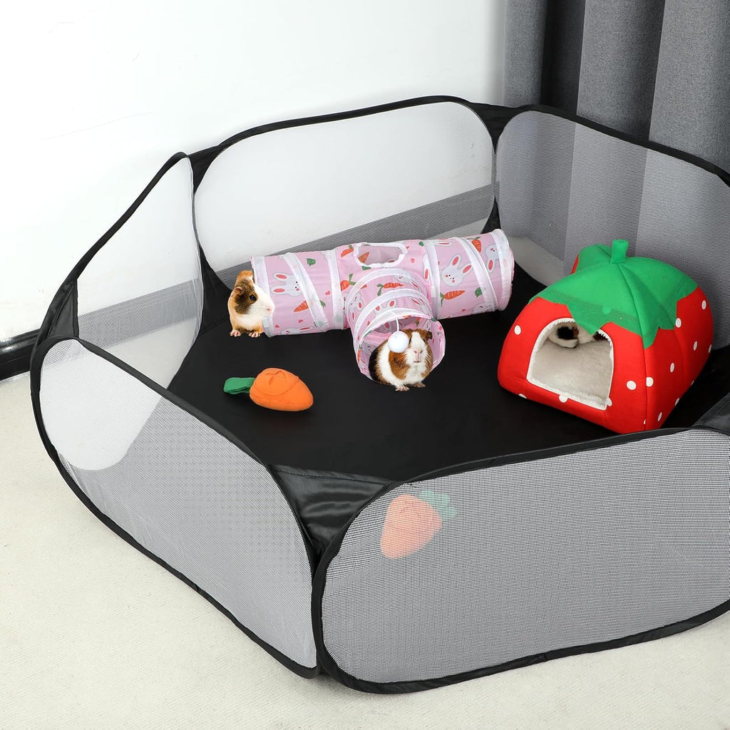 Rypet Guinea Pig Tunnel 3 Way Collapsible Small Pet Tunnels and Tubes with Interactive Ball for Baby Rabbit Ferret Hamster Chinchilla Hedgehog Hiding and Resting-Pink