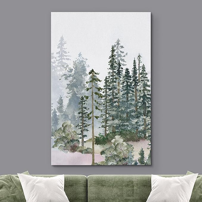 SIGNWIN Canvas Print Wall Art Woodland Nursery Decor Autumn Pine Tree Watercolor Forest Nature Illustrations Modern Art Decorative Landscape Colorful for Living Room, Bedroom, Office - 16"x24"
